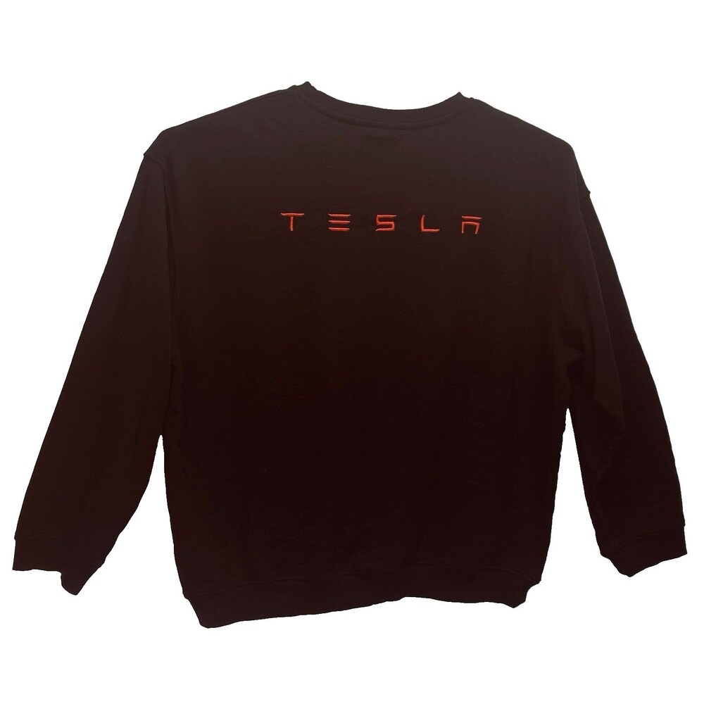 Tesla Unisex Sweatshirt XXL Black Crew Neck Pullover Embroidered Long Sleeve